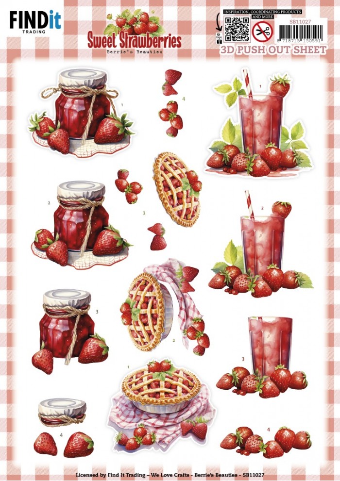 Push-out sheet - 3D - Berrie's Beauties - Sweet Strawberries: Strawberry Pie - SB11027