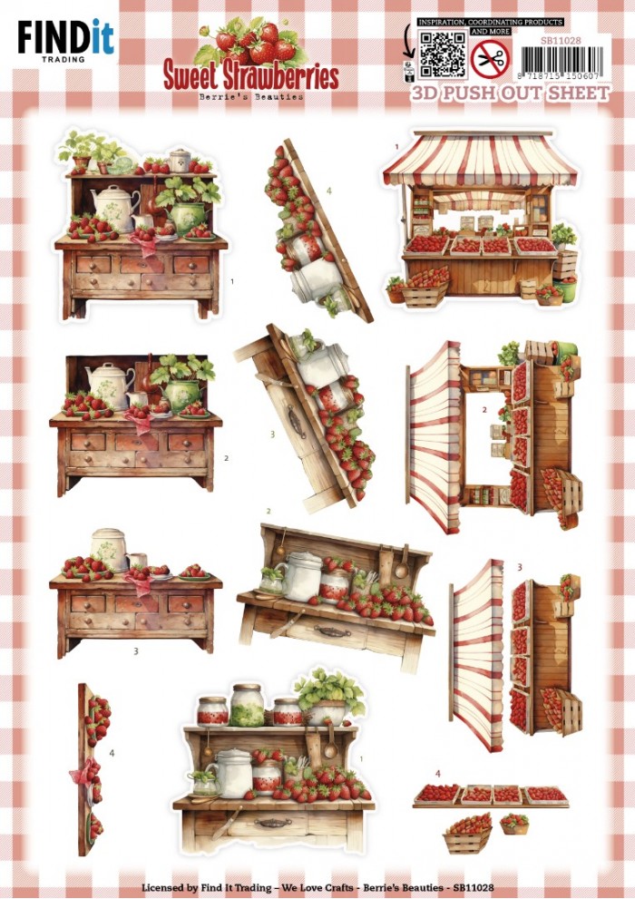 Push-out sheet - 3D - Berrie's Beauties - Sweet Strawberries: Strawberry Sale - SB11028