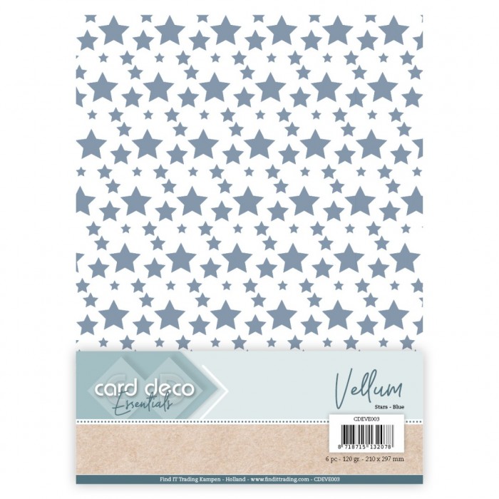 Card Deco Essentials Vellum Stars Blue