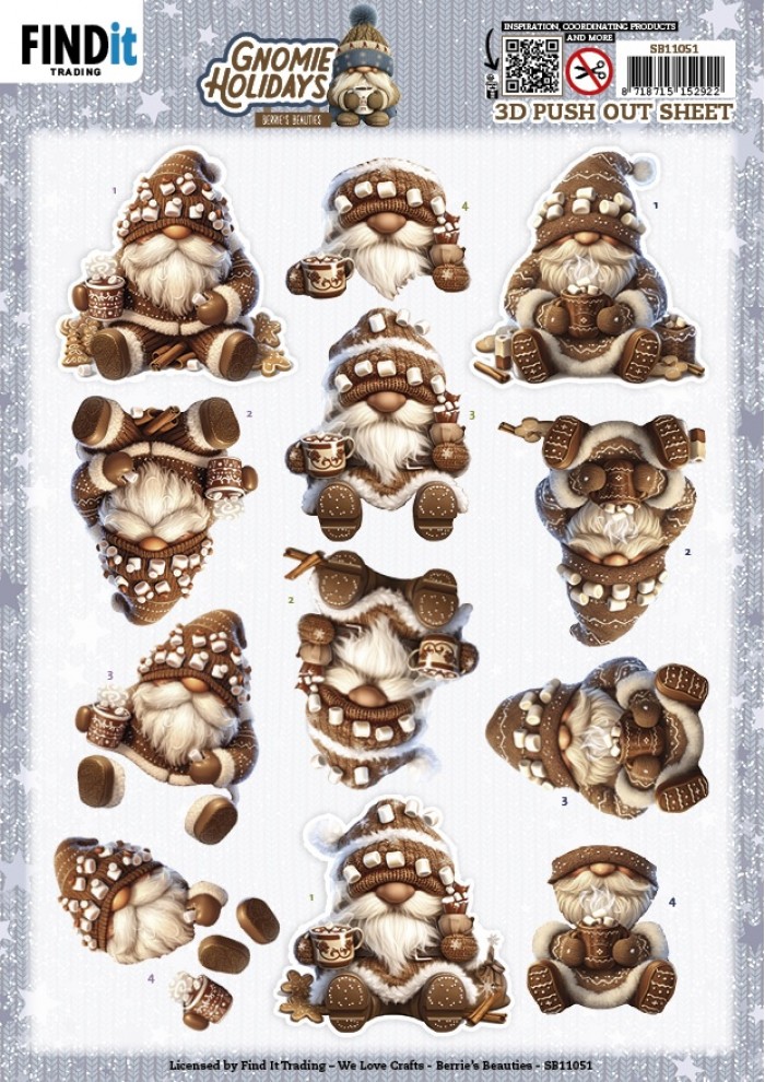 Push-out sheet - 3D - Berrie's Beauties - Gnomie Holidays: Brown - SB11051