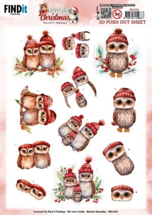 Push-out sheet - 3D - Berrie's Beauties - A Very Furry Christmas: Owl - SB11055