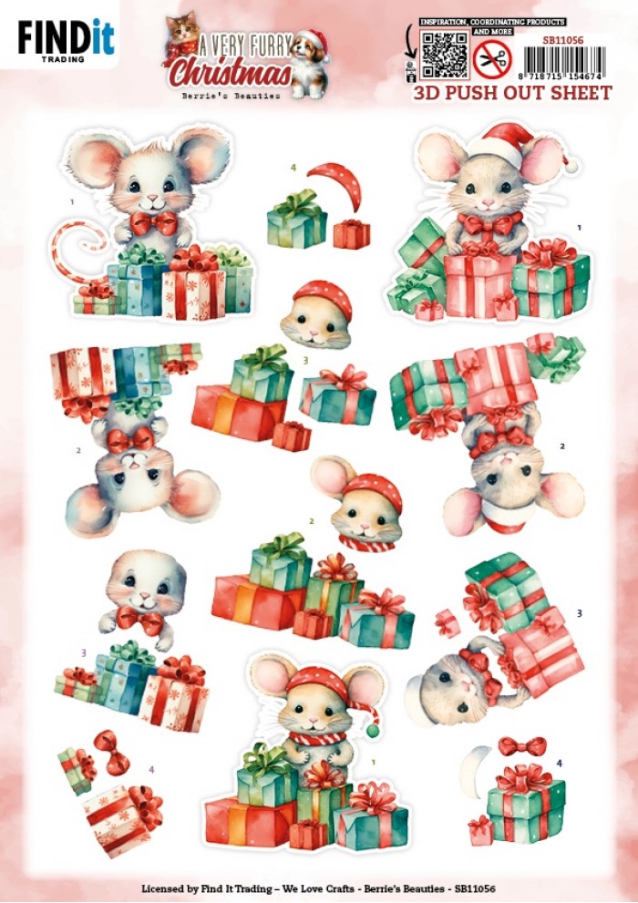 Push-out sheet - 3D - Berrie's Beauties - A Very Furry Christmas: Mouse - SB11056