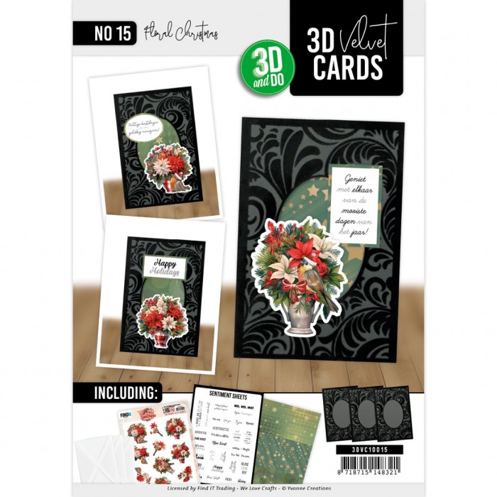 3D Velvet Cards A6 - Floral Christmas - Afbeelding 2