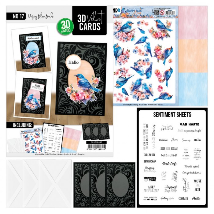 3D Velvet Cards A6 - Happy Blue Birds