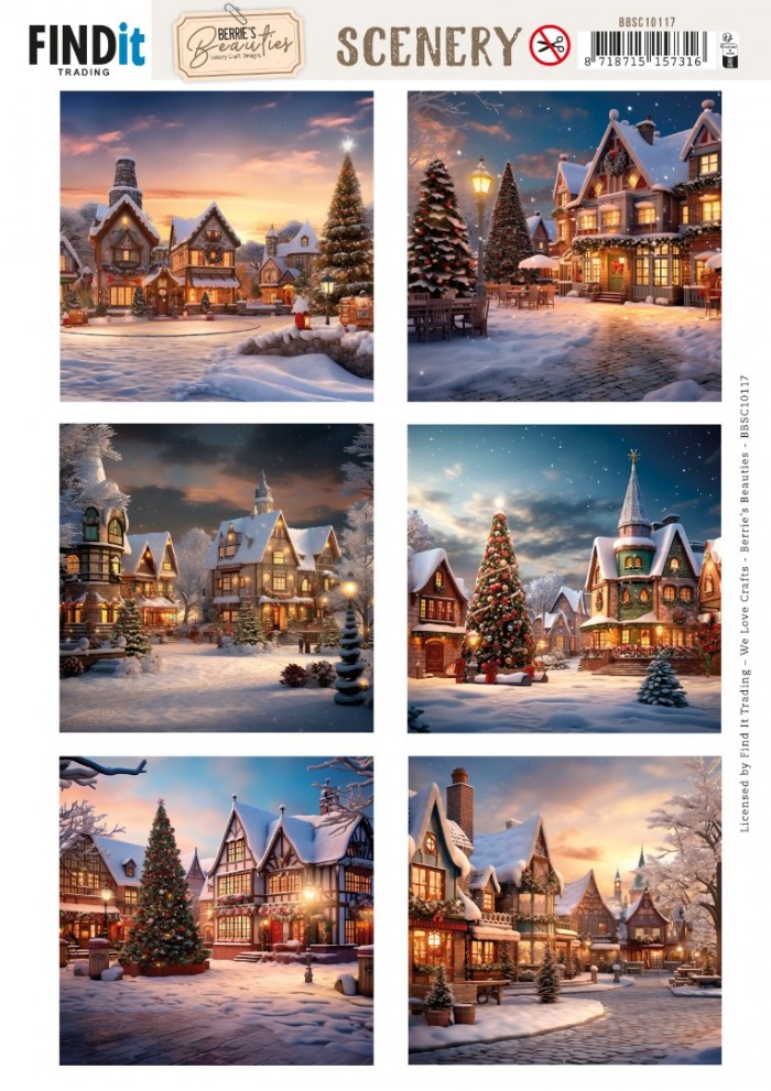 Push-out sheet - 3D - Berrie's Beauties - Christmas Village: Square - BBSC10117