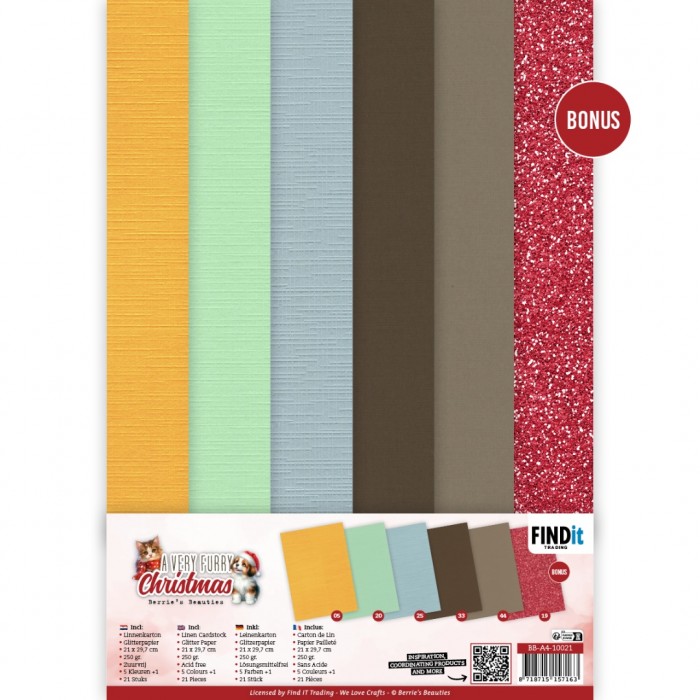 Linnen Kaartenkarton - Berries Beauties - A Very Furry Christmas - 21 x 29,7 cm