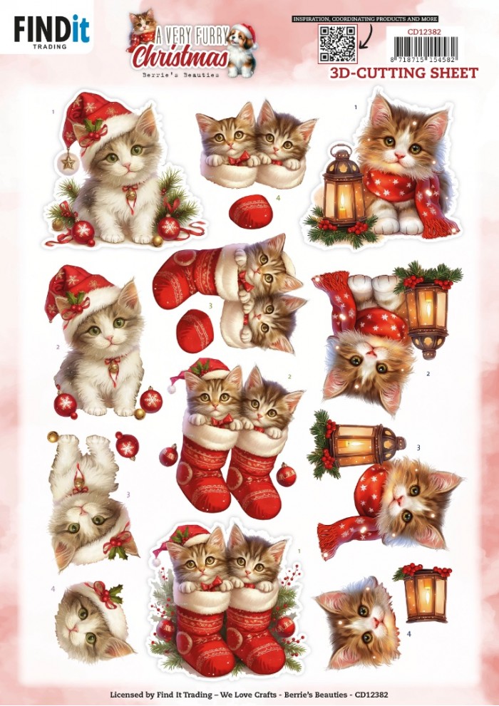 knipvel-3D- Berries Beauties - A Very Furry Christmas: Kitten - CD12382