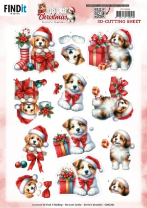 knipvel-3D- Berries Beauties - A Very Furry Christmas: Puppy - CD12383