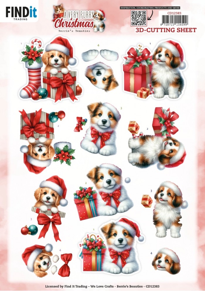 knipvel-3D- Berries Beauties - A Very Furry Christmas: Puppy - CD12383
