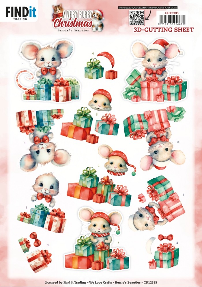 knipvel-3D- Berries Beauties - A Very Furry Christmas: Mouse - CD12385