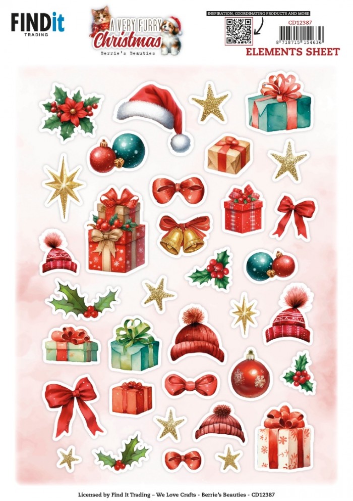 knipvel-3D- Berries Beauties - A Very Furry Christmas: Small Elements - CD12387