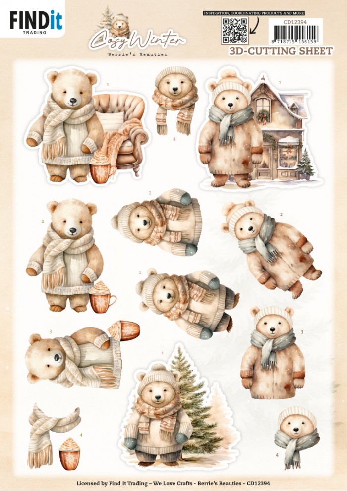 knipvel-3D - Berries Beauties - Cosy Winter: Cosy Bear - CD12394
