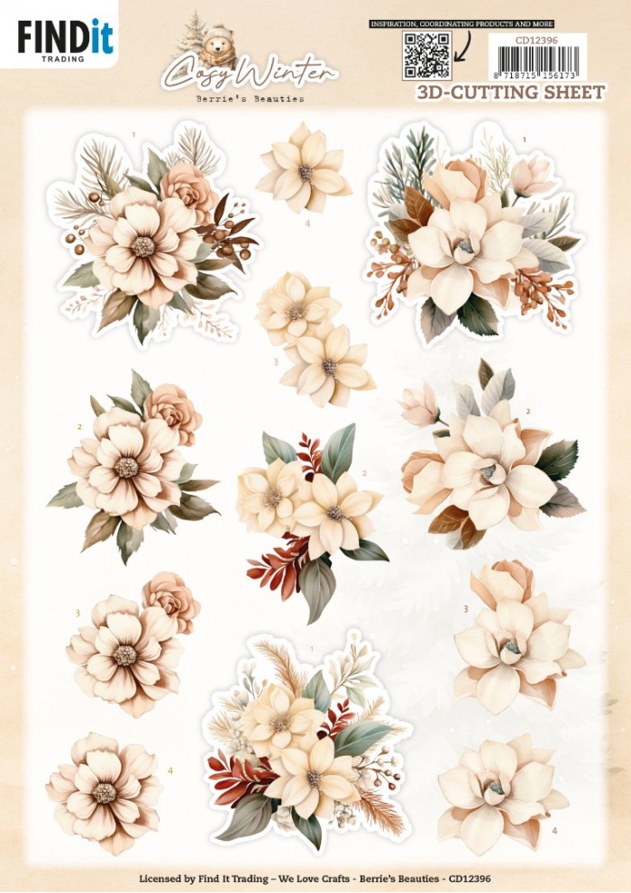 knipvel-3D - Berries Beauties - Cosy Winter: Cosy Flowers - CD12396