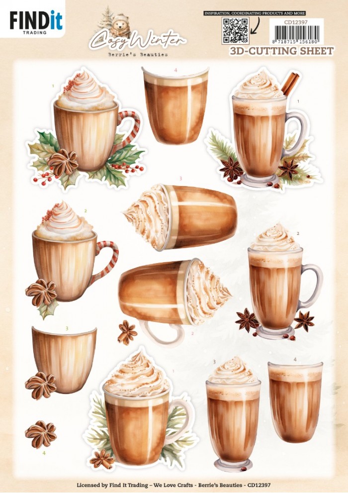 knipvel-3D - Berries Beauties - Cosy Winter: Cosy Drinks - CD12397