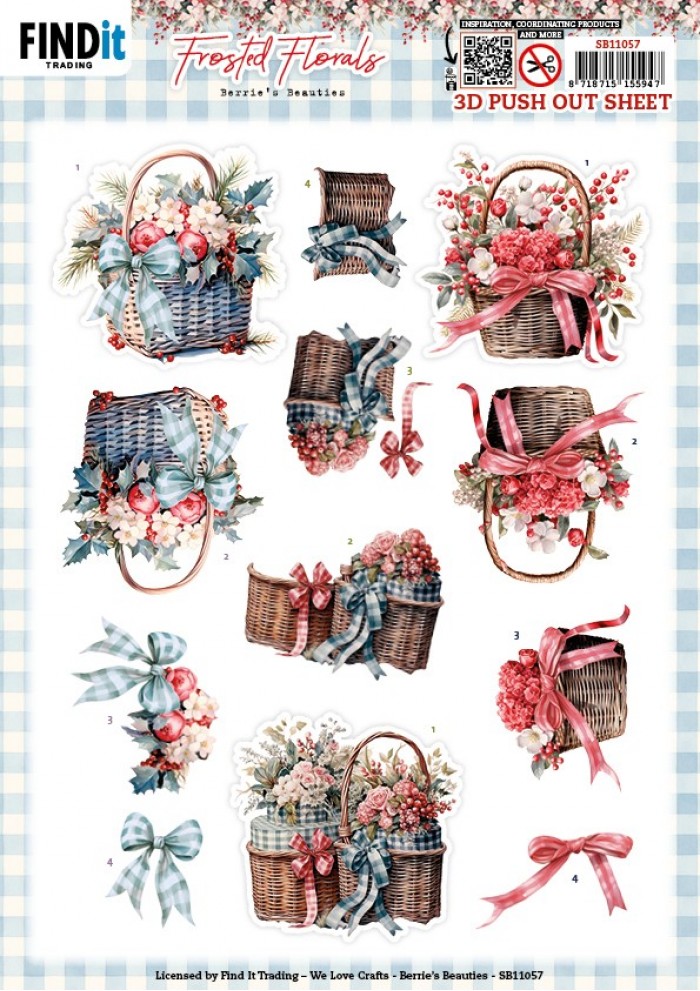 Push-out sheet - 3D - Berrie's Beauties - Frosted Florals: Basket - SB11057