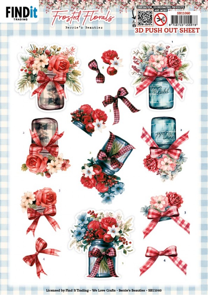 Push-out sheet - 3D - Berrie's Beauties - Frosted Florals: Vase - SB11060