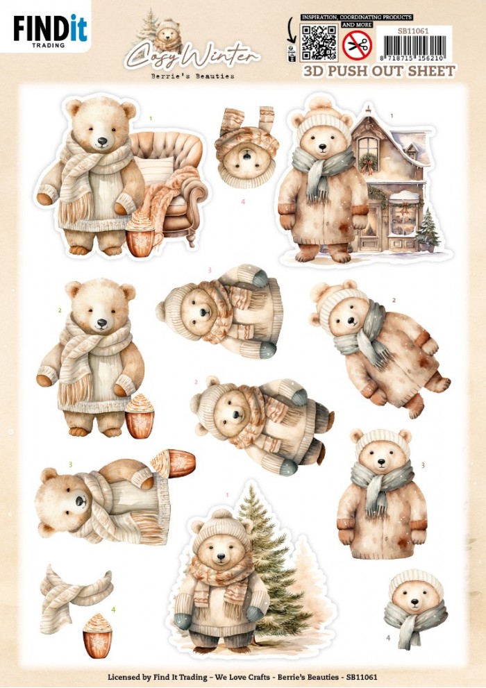 Push-out sheet - 3D - Berrie's Beauties - Cosy Winter - Cosy Bear SB11061
