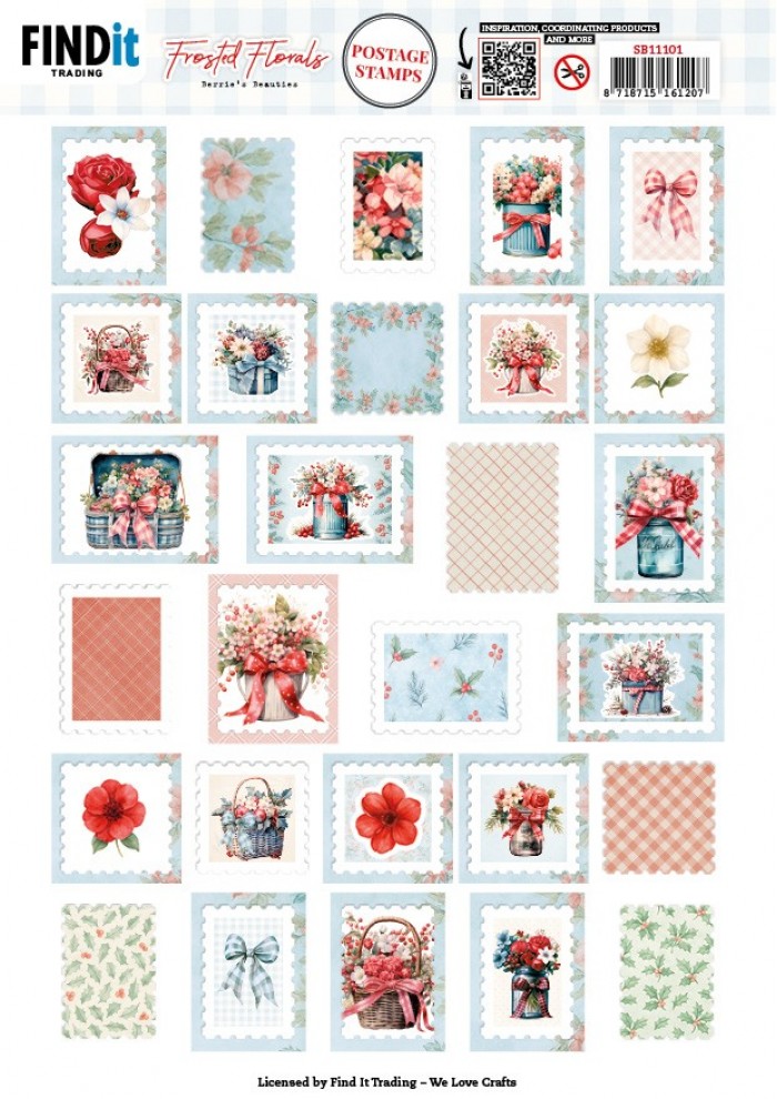 Push-out sheet - 3D - Berrie's Beauties - Frosted Florals - Postage Stamps - SB11101