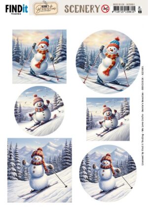 Push-out sheet - 3D - Berrie's Beauties - Skiing Snowmen - BBSC10126-HJ25001