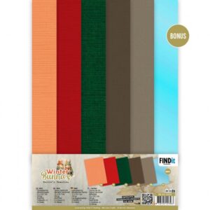 Linnen Kaartenkarton - Berries Beauties - Winter Bunnies - 21 x 29,7 cm