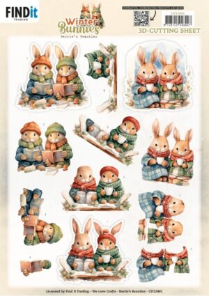 knipvel-3D - Berries Beauties - Winter Bunnies: Bunnies Together - CD12401