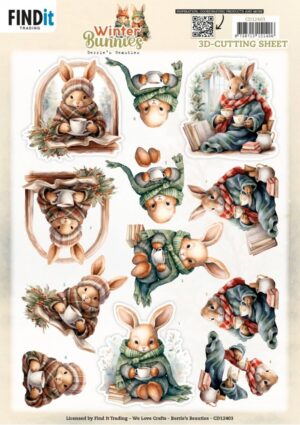knipvel-3D - Berries Beauties - Winter Bunnies: Cosy Bunnies - CD12403