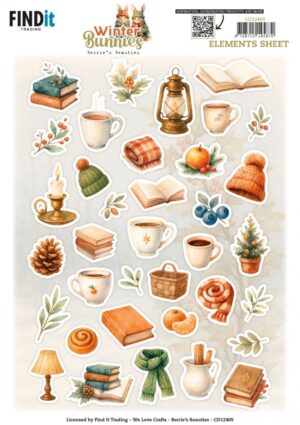 knipvel-3D - Berries Beauties - Winter Bunnies: Small Elements - CD12405