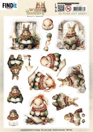 Push-out sheet - 3D - Berrie's Beauties - Winter Bunnies: Reading Bunnies - SB11065