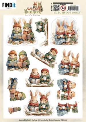 Push-out sheet - 3D - Berrie's Beauties - Winter Bunnies: Bunnies Together - SB11066