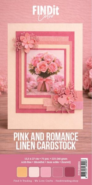 Find It Color - Linnen Kaartenkarton - Pink & Romance - 13,5 x 27,0 cm