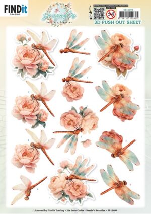 Push-out sheet - 3D - Berrie's Beauties - Dragonflies: Blush - SB11094