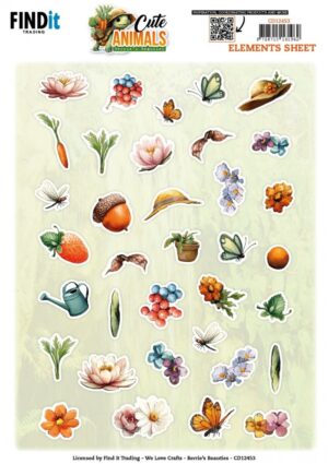 knipvel - Berries Beauties - Cute Animals: Elements Sheet - CD12453