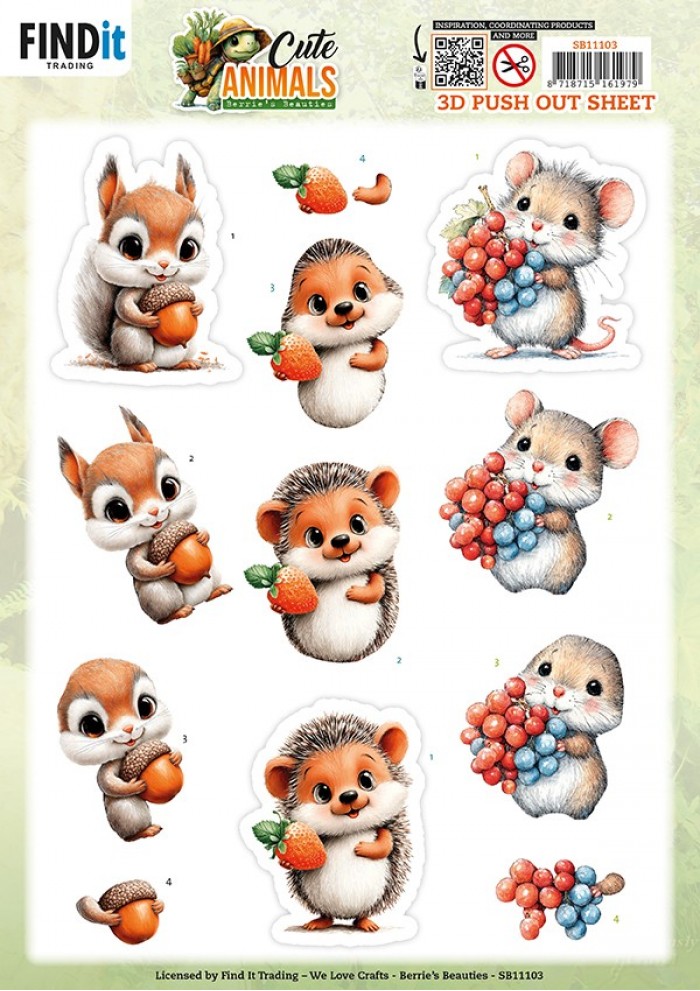 Push-out sheet - 3D - Berrie's Beauties - Cute Animals: Forest Friends - SB11103