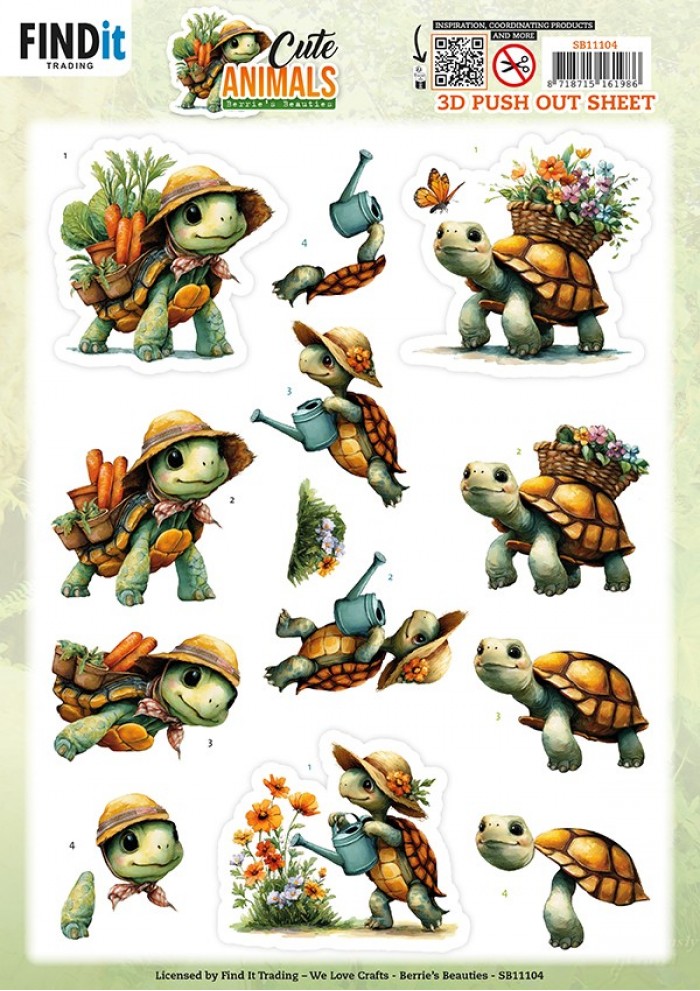 Push-out sheet - 3D - Berrie's Beauties - Cute Animals: Turtles - SB11104